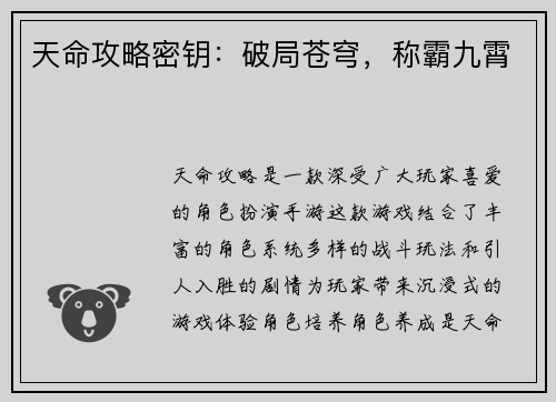 天命攻略密钥：破局苍穹，称霸九霄